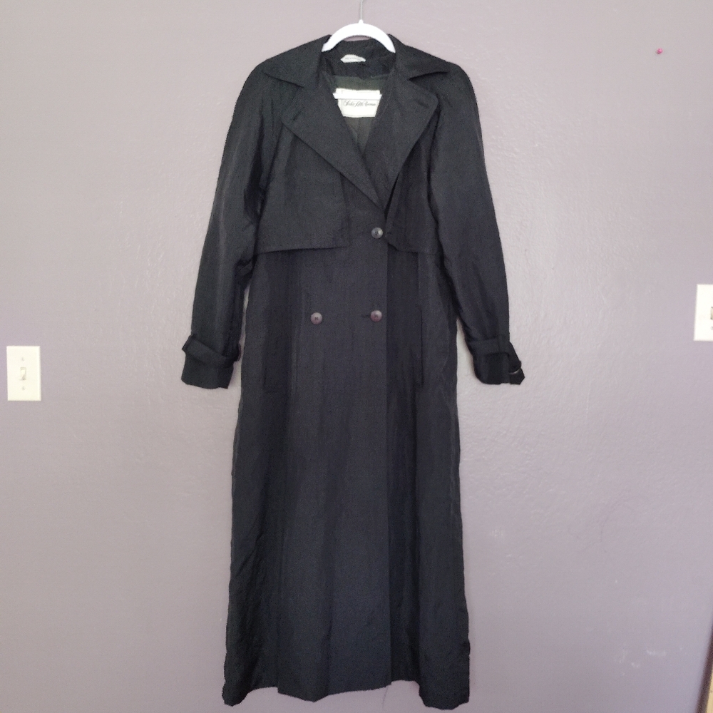 Saks Fifth Vintage Long Black Trench Coat Size 4